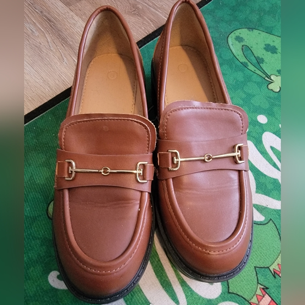 Brown Loafers with Gold Buckle